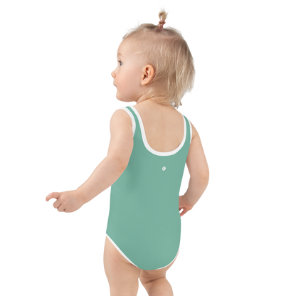 Michigan Upper Peninsula Toddler Swimsuit (w/ UP USA Flag) | Metallic Mint Green