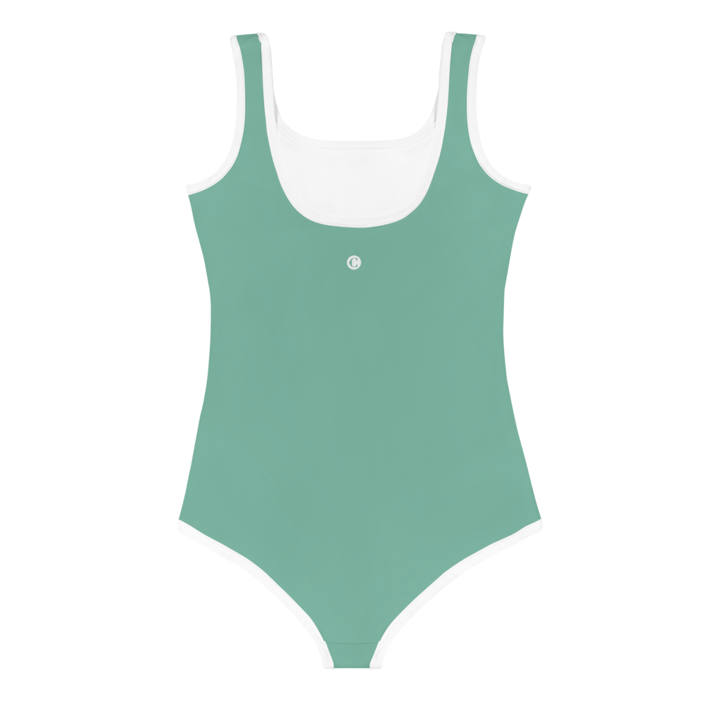 Michigan Upper Peninsula Toddler Swimsuit (w/ UP USA Flag) | Metallic Mint Green