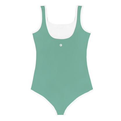 Michigan Upper Peninsula Toddler Swimsuit (w/ UP USA Flag) | Metallic Mint Green