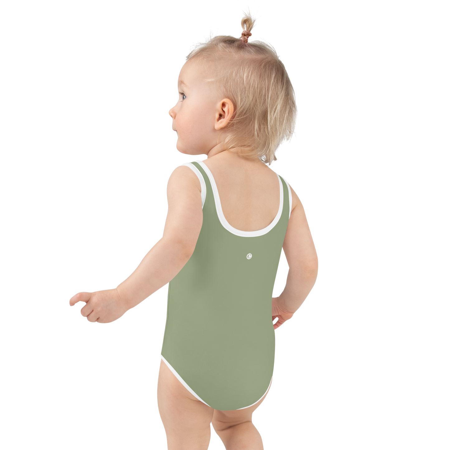 Michigan Upper Peninsula Toddler Swimsuit (w/ UP USA Flag) | Beachgrass Green