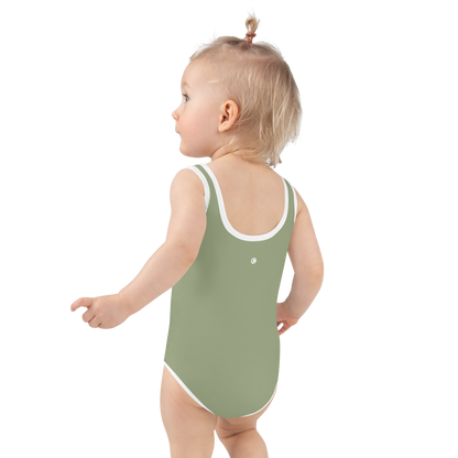 Michigan Upper Peninsula Toddler Swimsuit (w/ UP USA Flag) | Beachgrass Green