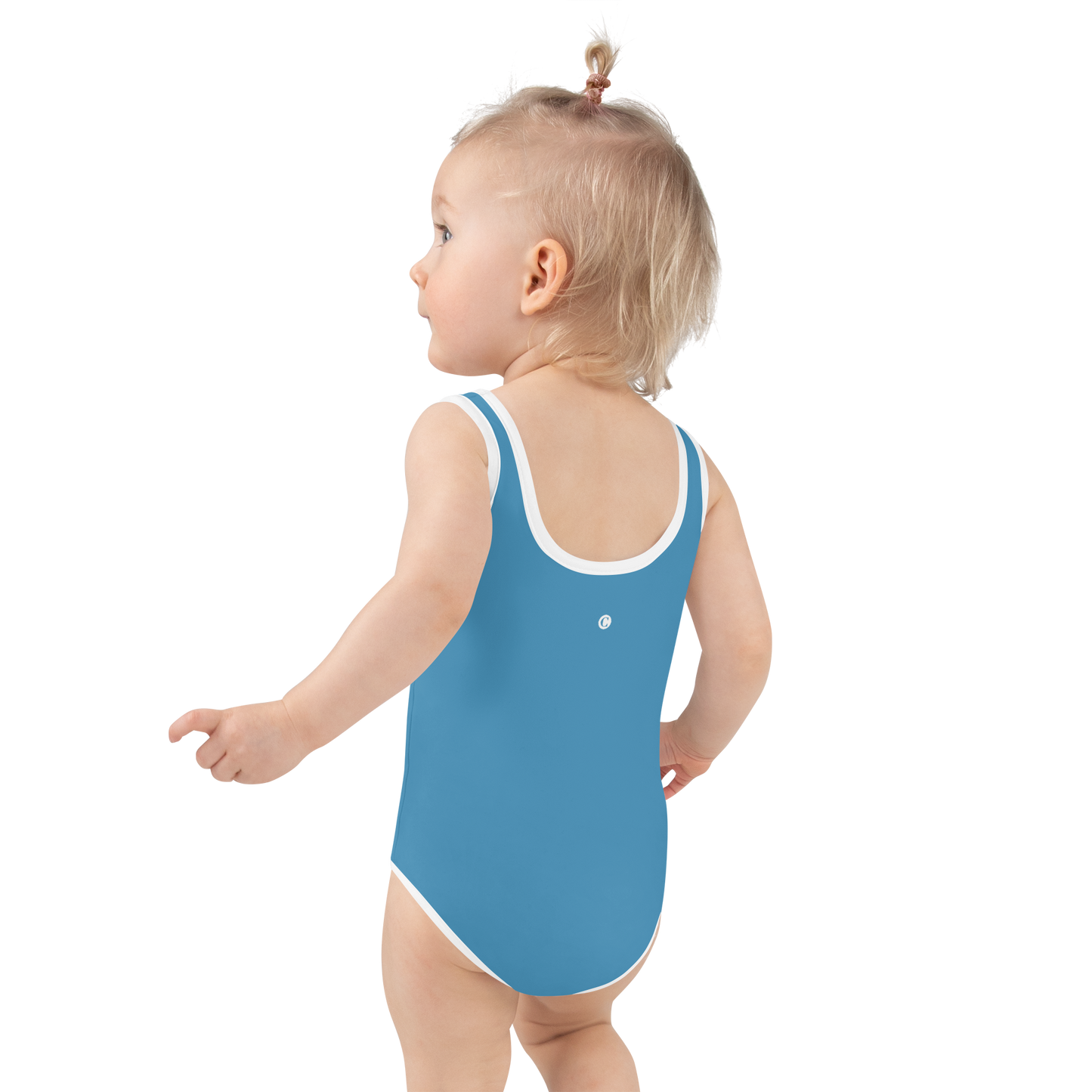 Michigan Upper Peninsula Toddler Swimsuit (w/ UP USA Flag) | Lake Michigan Blue