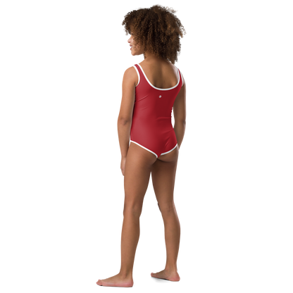 Michigan Upper Peninsula Toddler Swimsuit (w/ UP USA Flag) | Thimbleberry Red