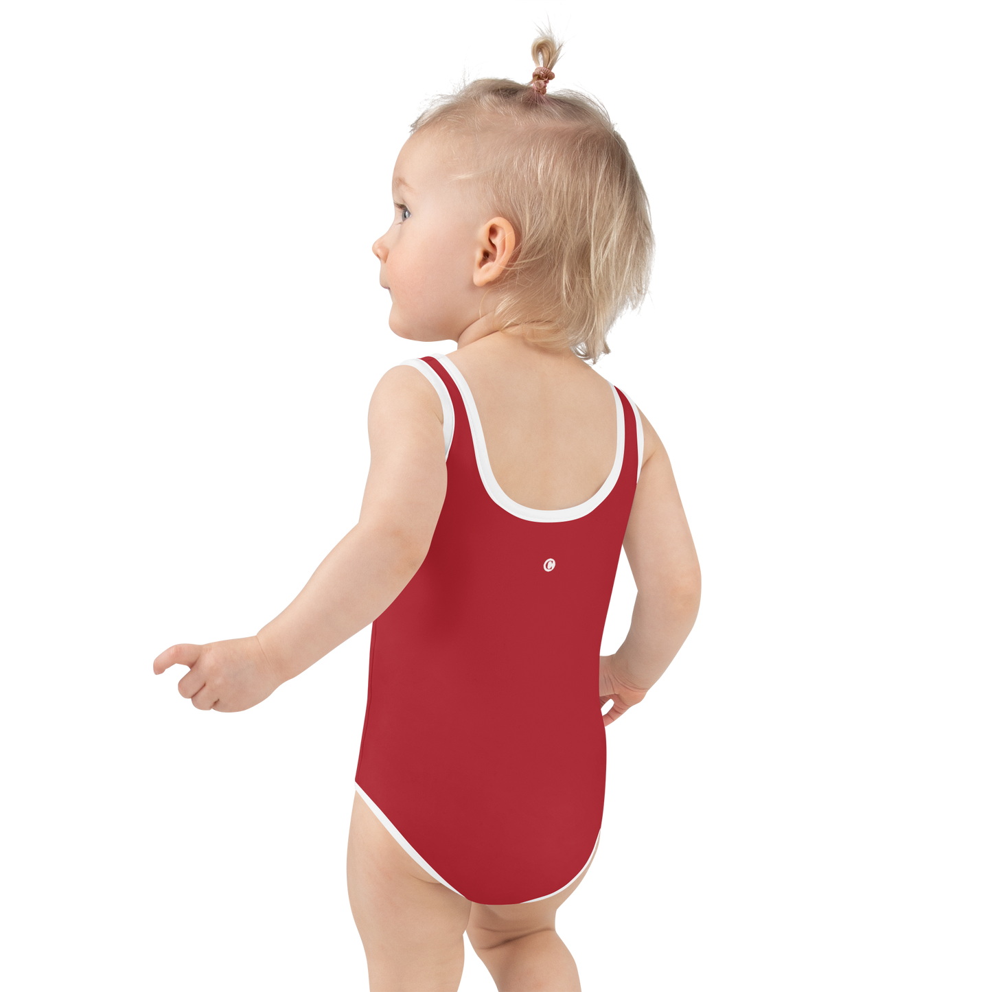 Michigan Upper Peninsula Toddler Swimsuit (w/ UP USA Flag) | Thimbleberry Red