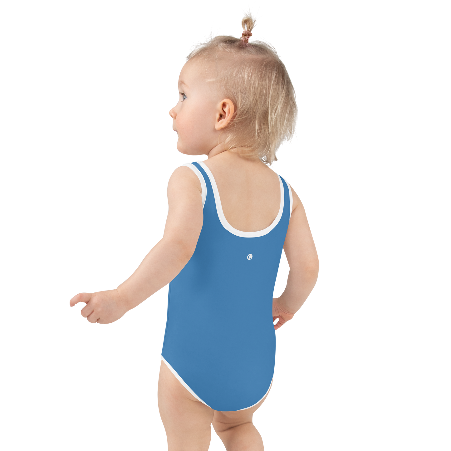 Michigan Upper Peninsula Toddler Swimsuit (w/ UP USA Flag) | Lake Superior Blue