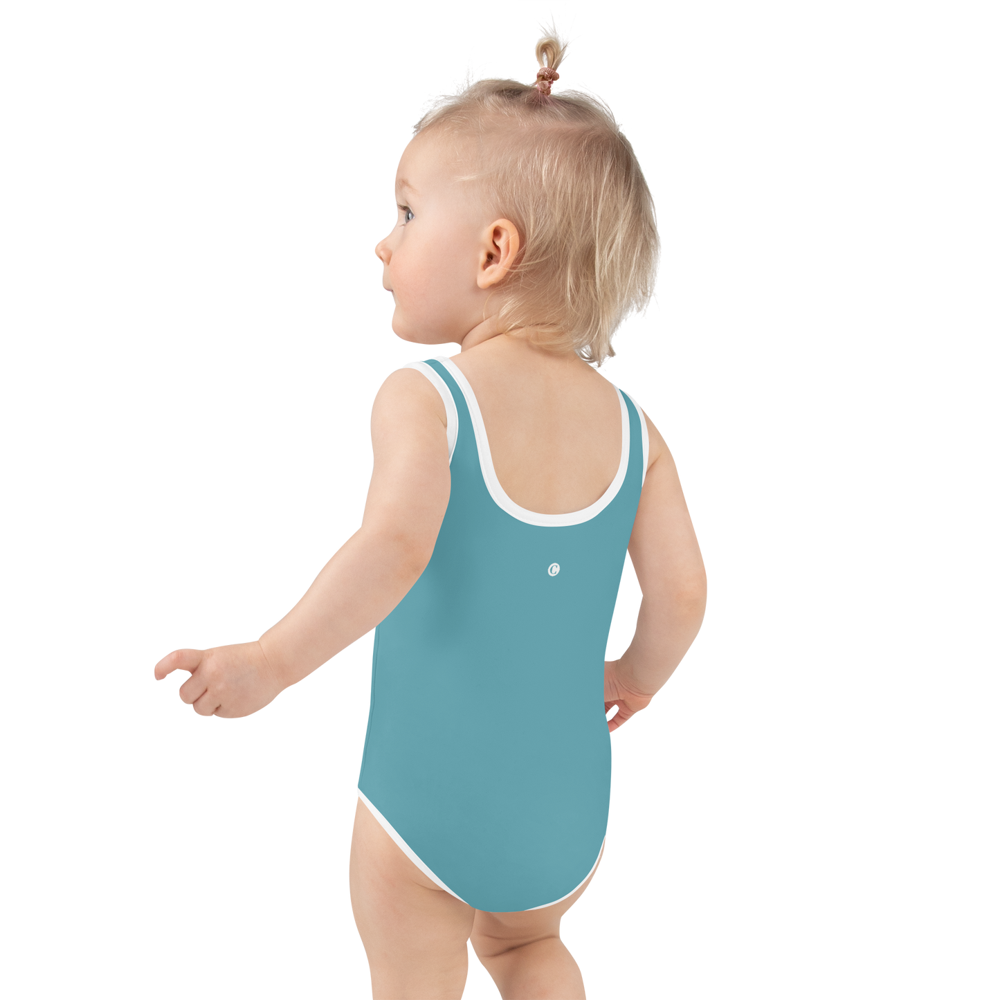 Michigan Upper Peninsula Toddler Swimsuit (w/ UP USA Flag) | Lake Huron Blue