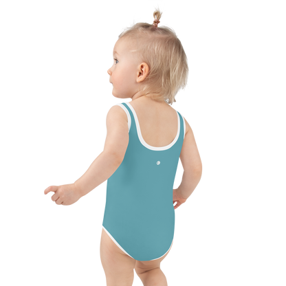 Michigan Upper Peninsula Toddler Swimsuit (w/ UP USA Flag) | Lake Huron Blue