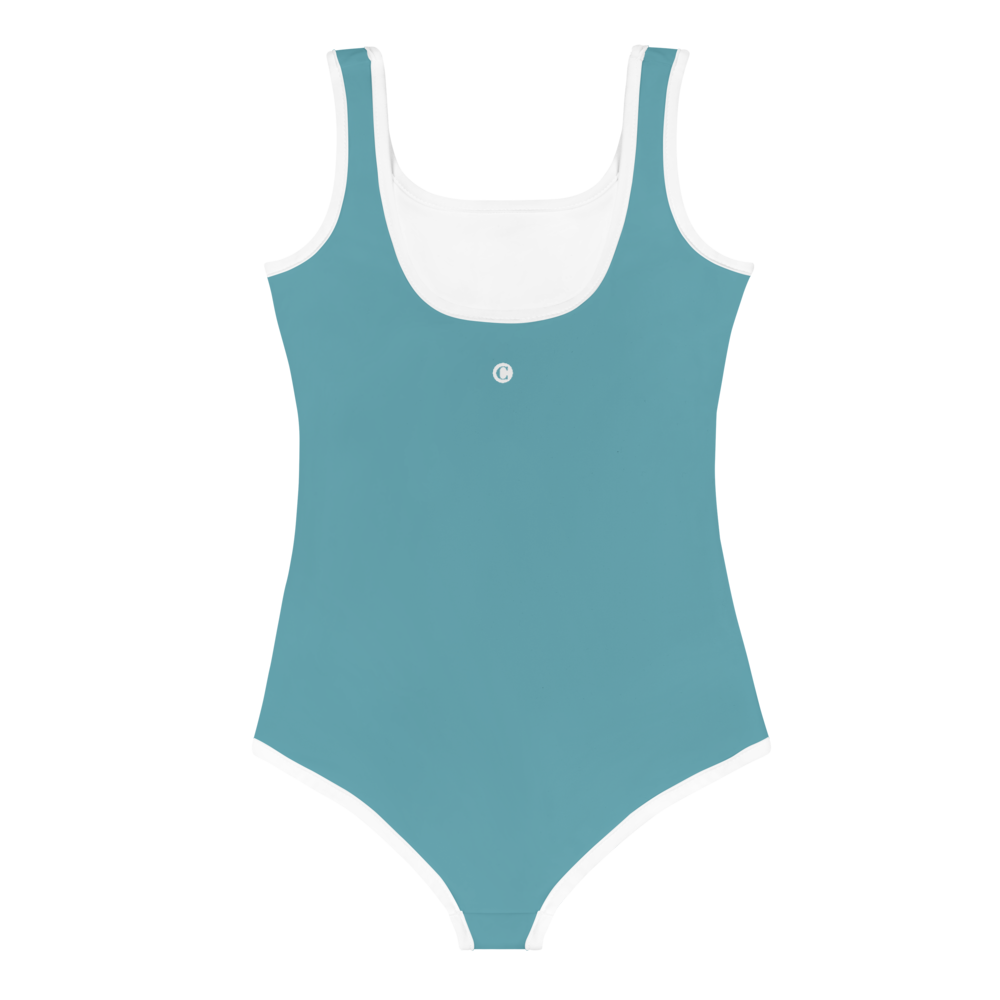 Michigan Upper Peninsula Toddler Swimsuit (w/ UP USA Flag) | Lake Huron Blue