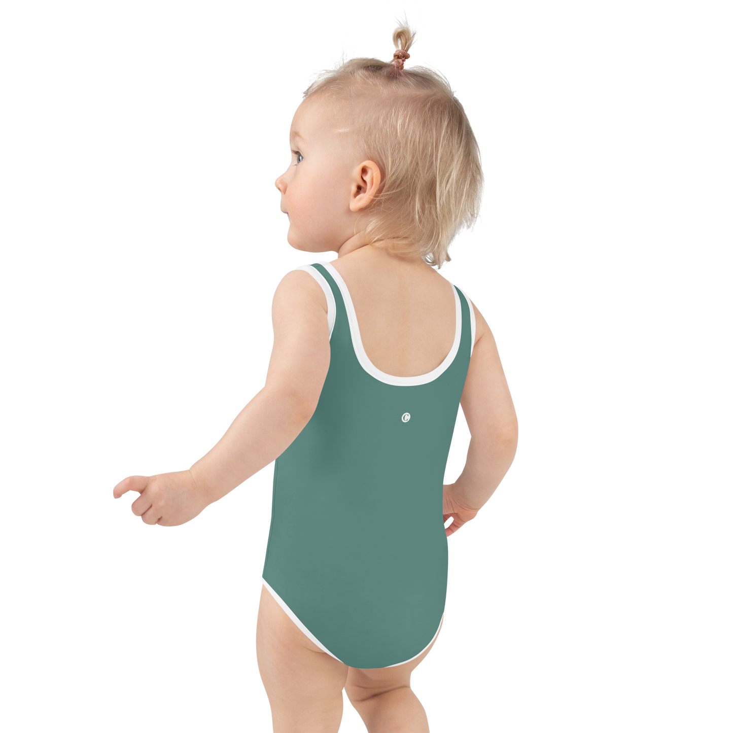 Michigan Upper Peninsula Toddler Swimsuit (w/ UP USA Flag) | Copper Green