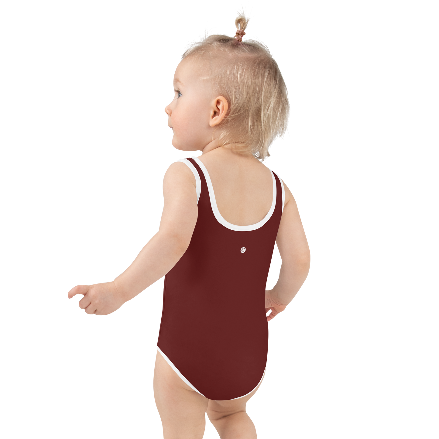 Michigan Upper Peninsula Toddler Swimsuit (w/ UP USA Flag) | Cherrywood Color