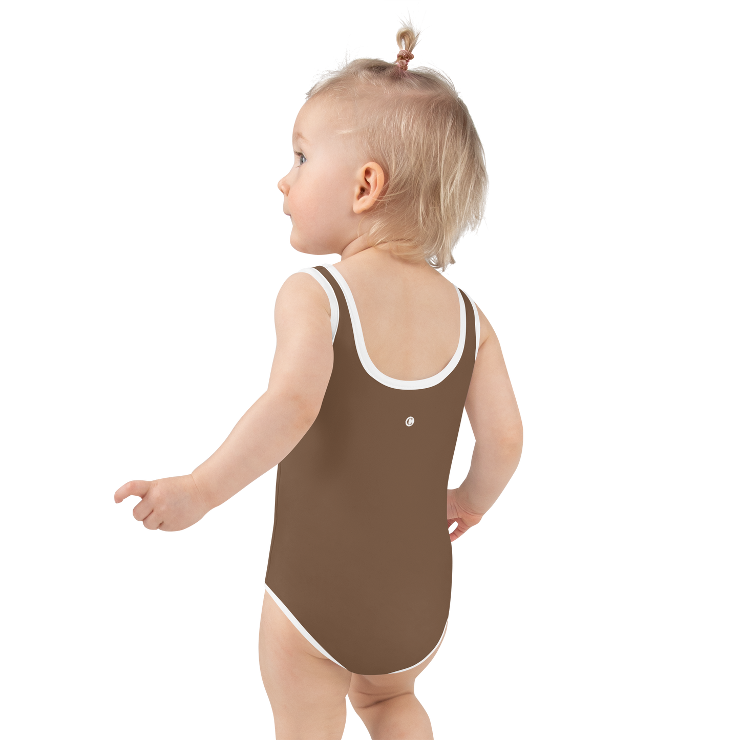 Michigan Upper Peninsula Toddler Swimsuit (w/ UP USA Flag) | Coffee Background