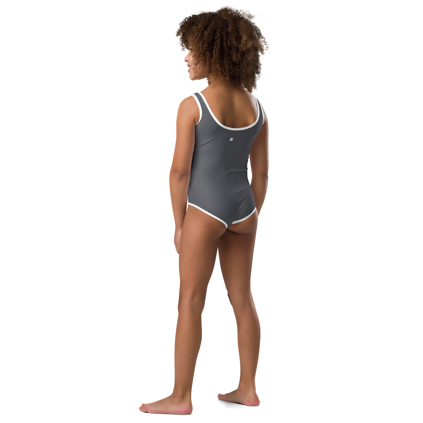 Michigan Upper Peninsula Toddler Swimsuit (w/ UP USA Flag) | Iron Ore Grey