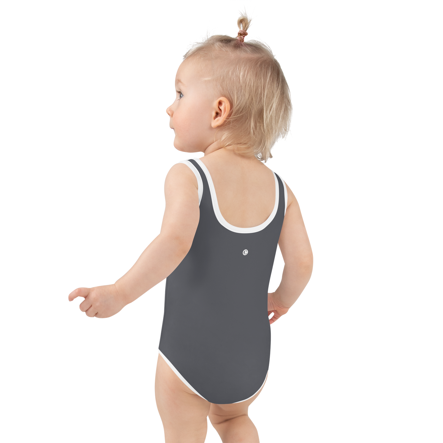 Michigan Upper Peninsula Toddler Swimsuit (w/ UP USA Flag) | Iron Ore Grey