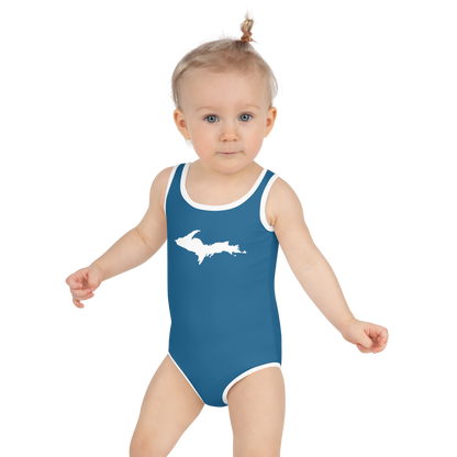 Michigan Upper Peninsula Toddler Swimsuit (w/ UP Outline) | Blueberry