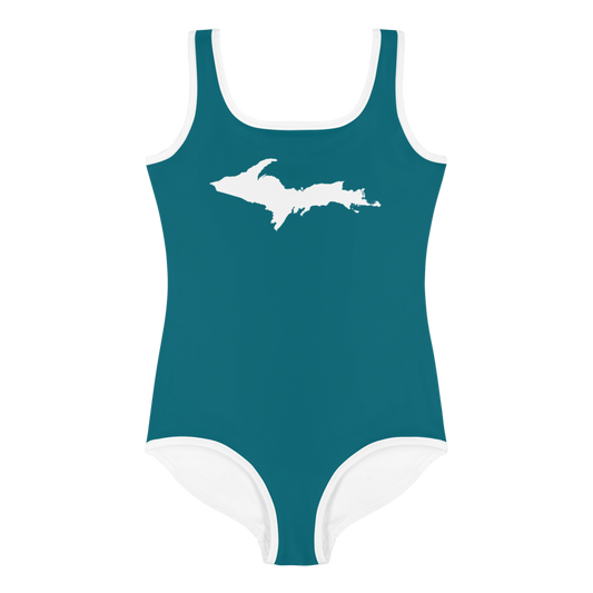 Michigan Upper Peninsula Toddler Swimsuit (w/ UP Outline) | Auburn Hills Teal