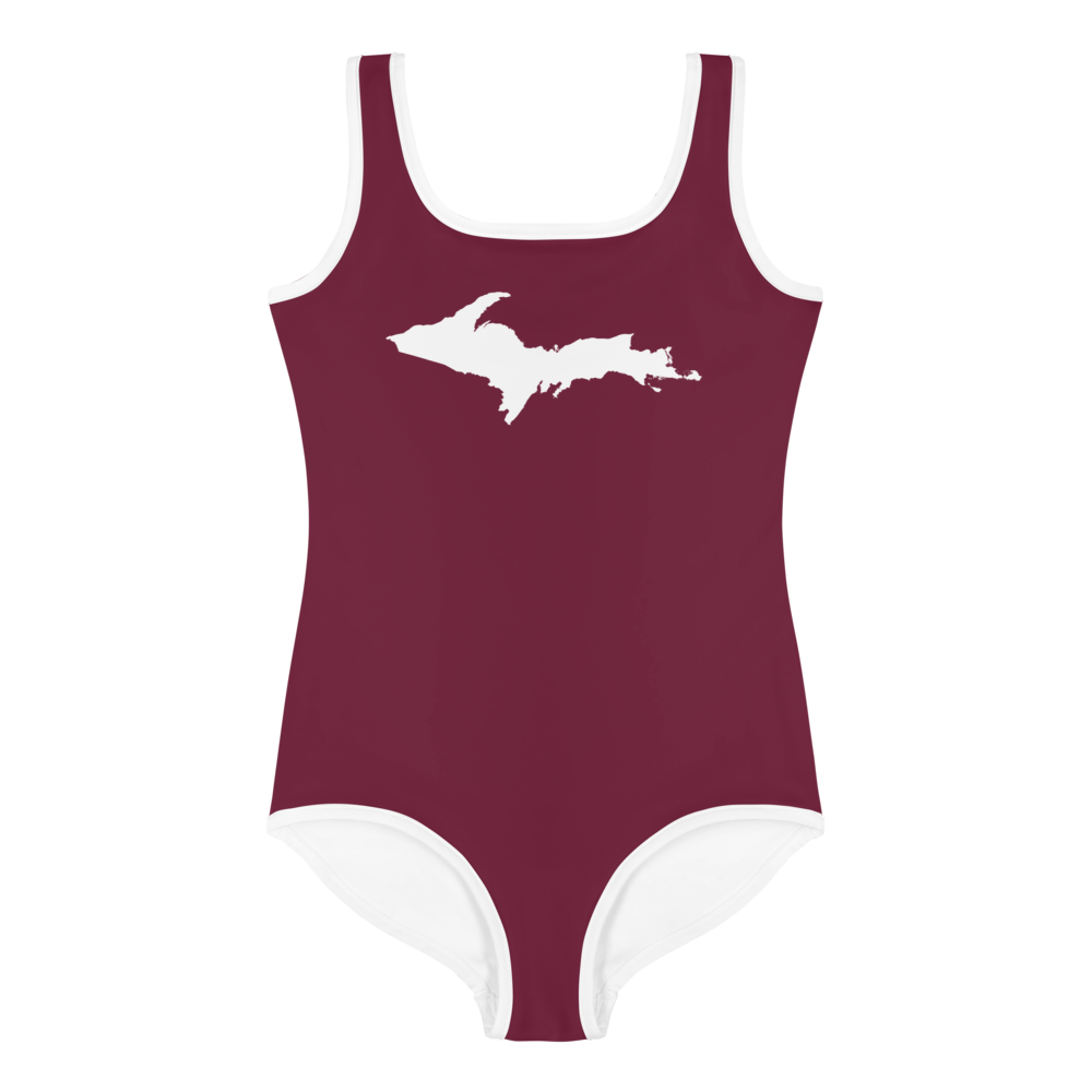 Michigan Upper Peninsula Toddler Swimsuit (w/ UP Outline) | Old Mission Burgundy