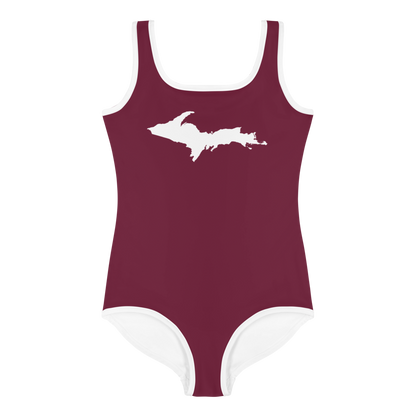 Michigan Upper Peninsula Toddler Swimsuit (w/ UP Outline) | Old Mission Burgundy