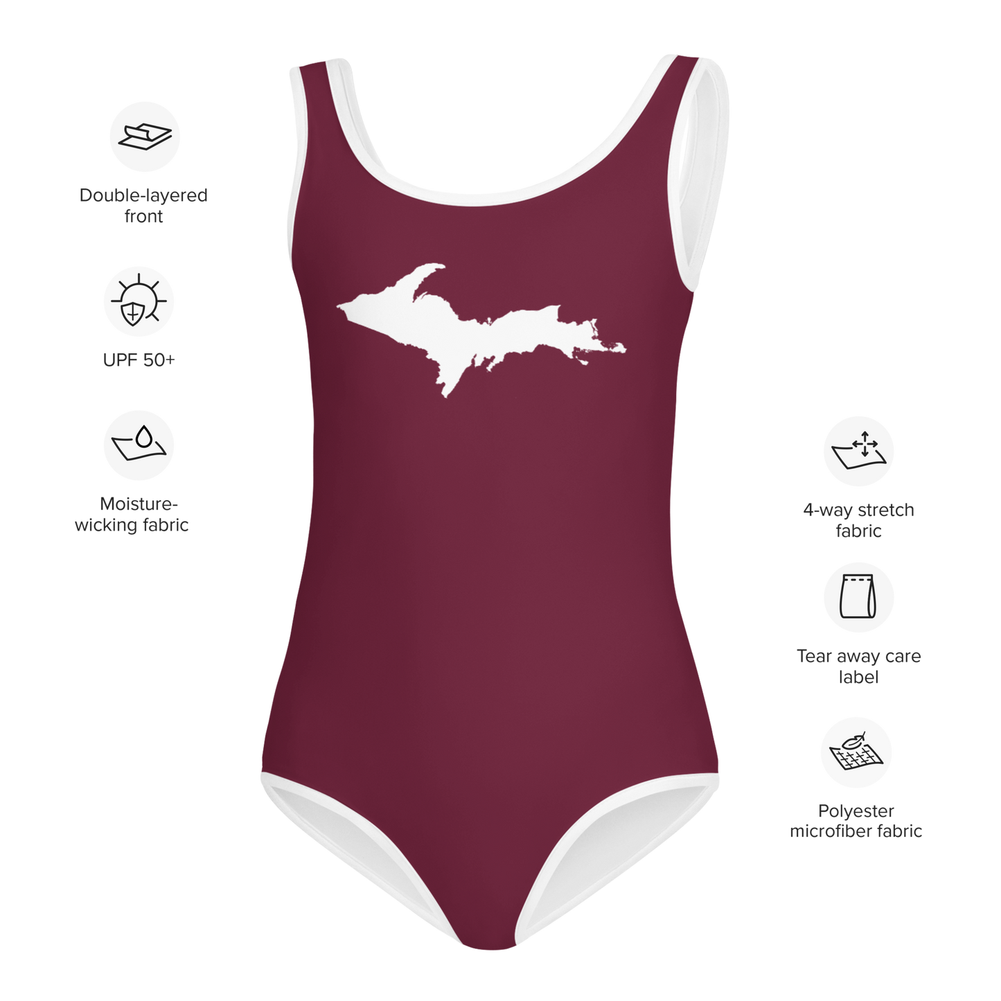 Michigan Upper Peninsula Toddler Swimsuit (w/ UP Outline) | Old Mission Burgundy