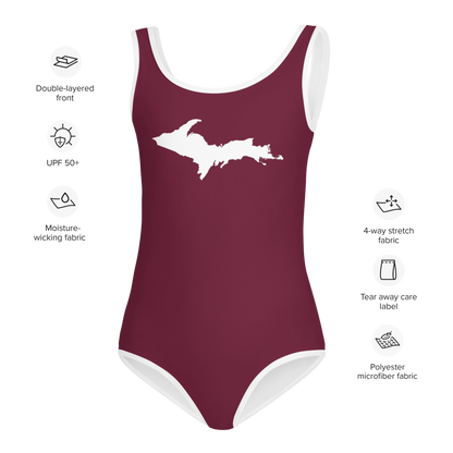 Michigan Upper Peninsula Toddler Swimsuit (w/ UP Outline) | Old Mission Burgundy