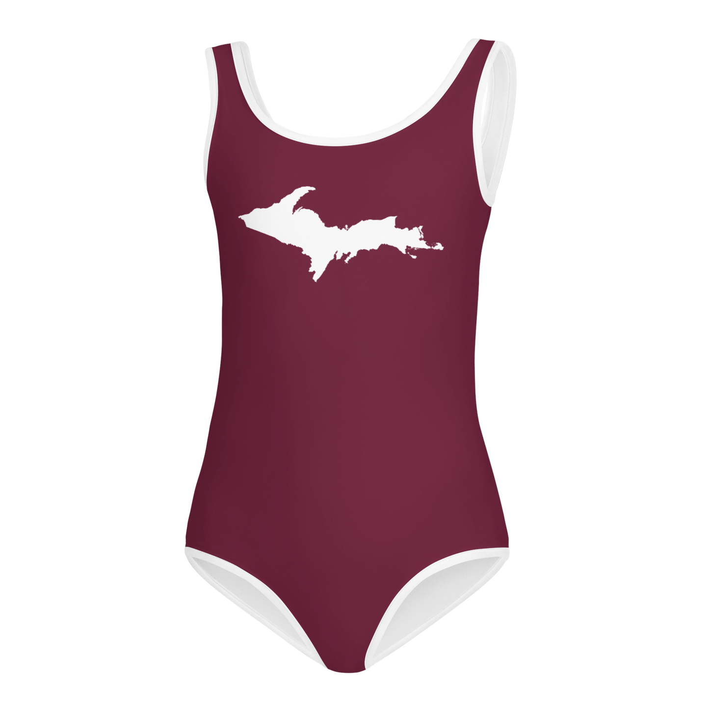 Michigan Upper Peninsula Toddler Swimsuit (w/ UP Outline) | Old Mission Burgundy