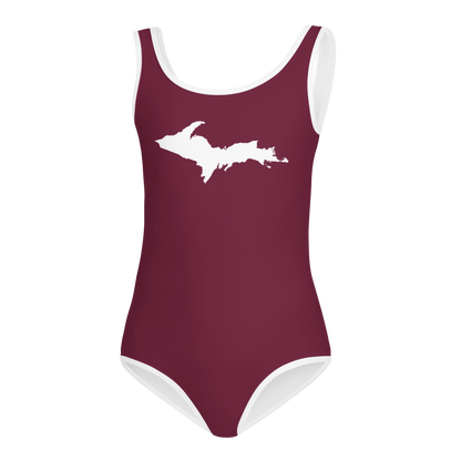 Michigan Upper Peninsula Toddler Swimsuit (w/ UP Outline) | Old Mission Burgundy