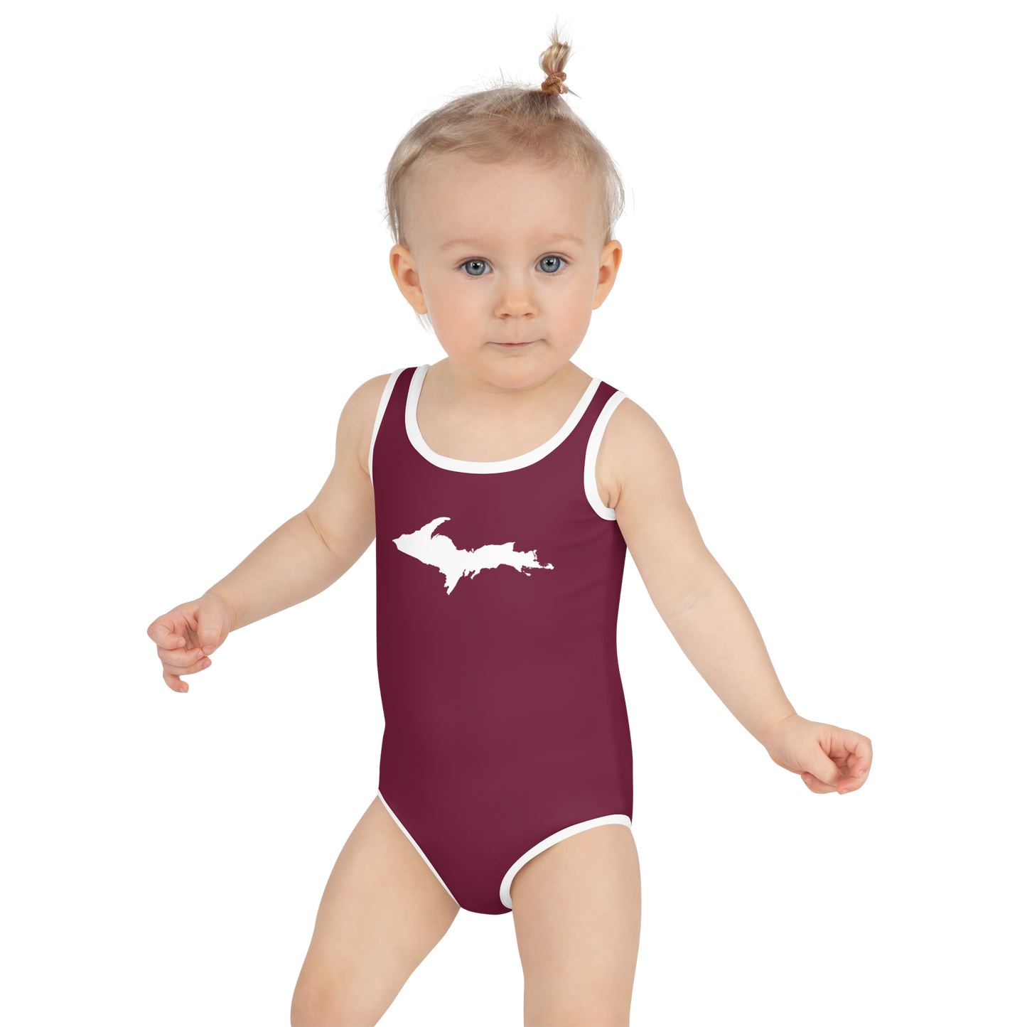 Michigan Upper Peninsula Toddler Swimsuit (w/ UP Outline) | Old Mission Burgundy