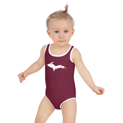 Michigan Upper Peninsula Toddler Swimsuit (w/ UP Outline) | Old Mission Burgundy