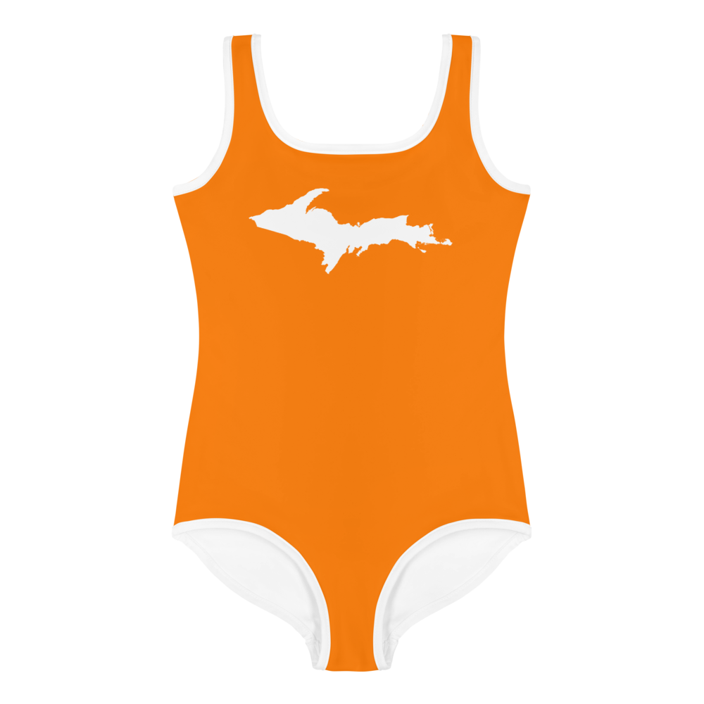 Michigan Upper Peninsula Toddler Swimsuit (w/ UP Outline) | Safety Orange