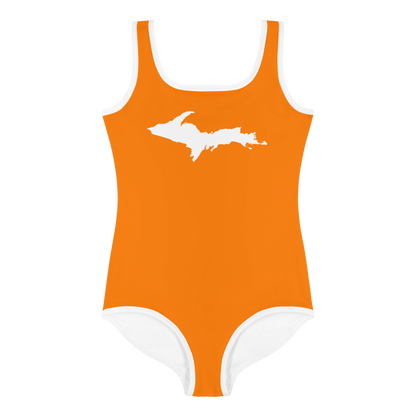 Michigan Upper Peninsula Toddler Swimsuit (w/ UP Outline) | Safety Orange