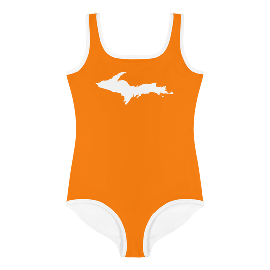 Michigan Upper Peninsula Toddler Swimsuit (w/ UP Outline) | Safety Orange