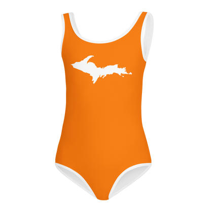 Michigan Upper Peninsula Toddler Swimsuit (w/ UP Outline) | Safety Orange