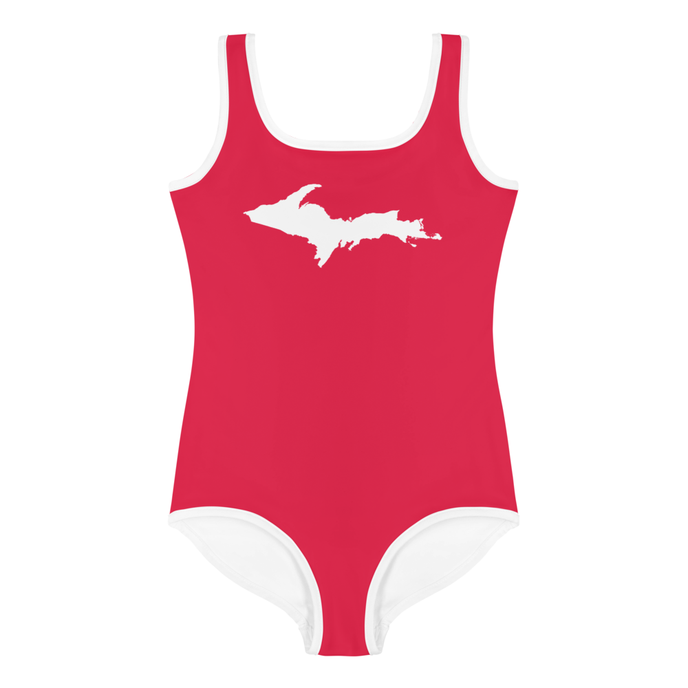 Michigan Upper Peninsula Toddler Swimsuit (w/ UP Outline) | Lighthouse Red