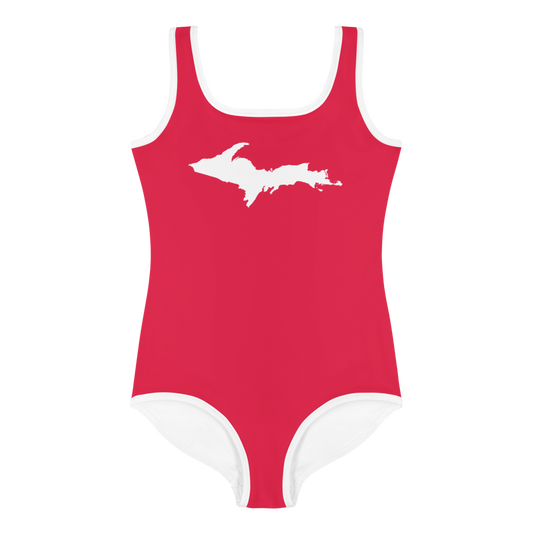 Michigan Upper Peninsula Toddler Swimsuit (w/ UP Outline) | Lighthouse Red