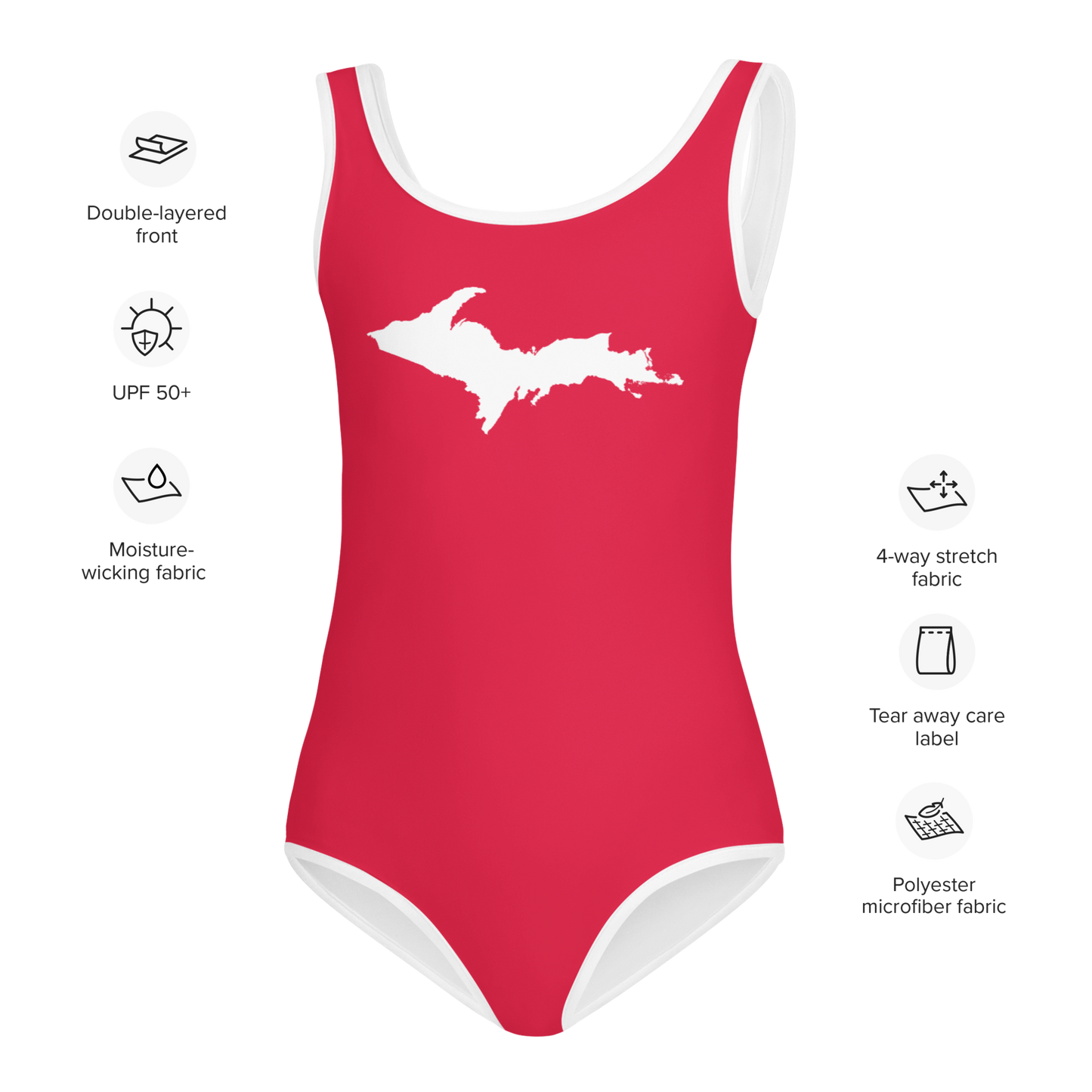 Michigan Upper Peninsula Toddler Swimsuit (w/ UP Outline) | Lighthouse Red