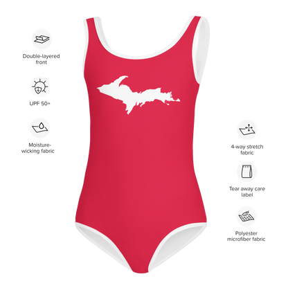 Michigan Upper Peninsula Toddler Swimsuit (w/ UP Outline) | Lighthouse Red