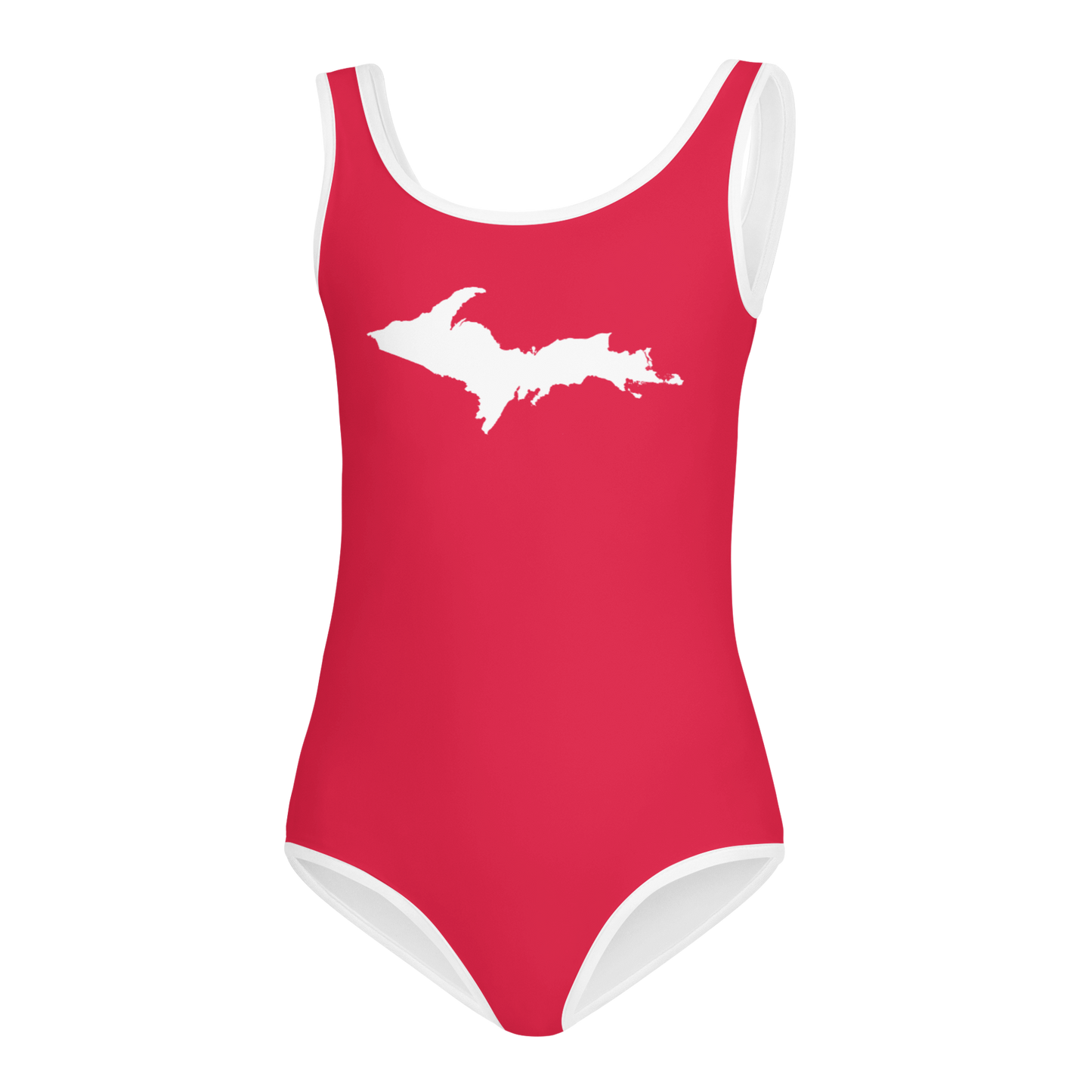 Michigan Upper Peninsula Toddler Swimsuit (w/ UP Outline) | Lighthouse Red