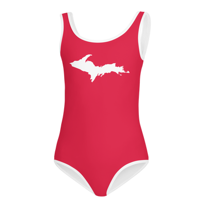 Michigan Upper Peninsula Toddler Swimsuit (w/ UP Outline) | Lighthouse Red