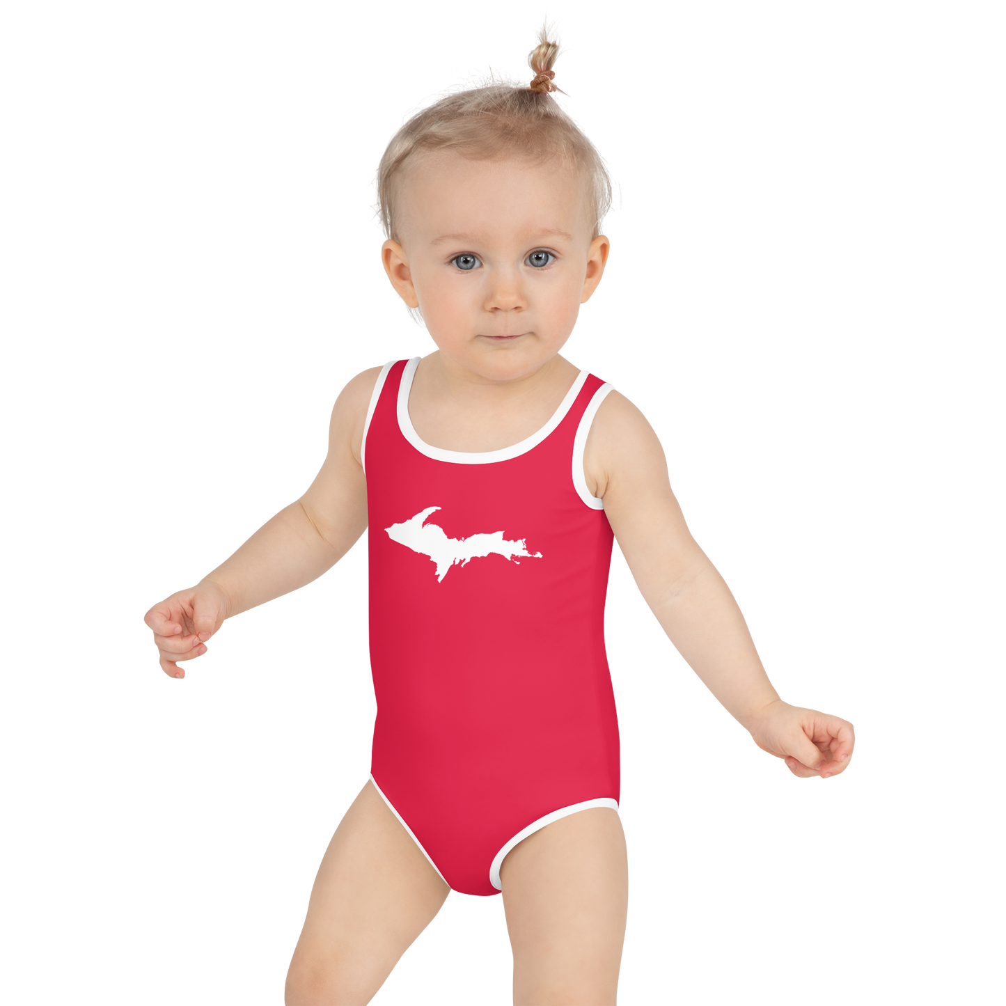 Michigan Upper Peninsula Toddler Swimsuit (w/ UP Outline) | Lighthouse Red