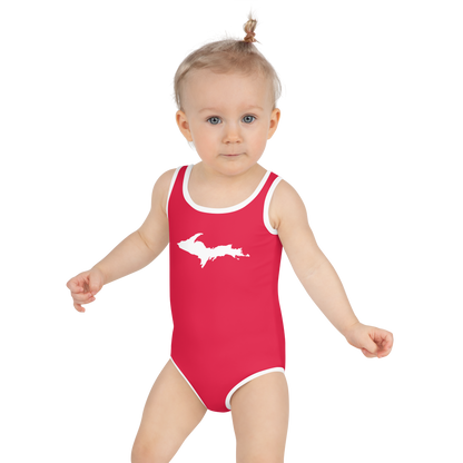 Michigan Upper Peninsula Toddler Swimsuit (w/ UP Outline) | Lighthouse Red