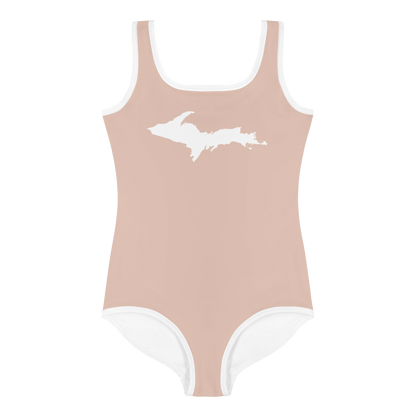 Michigan Upper Peninsula Toddler Swimsuit (w/ UP Outline) | Rose Gold