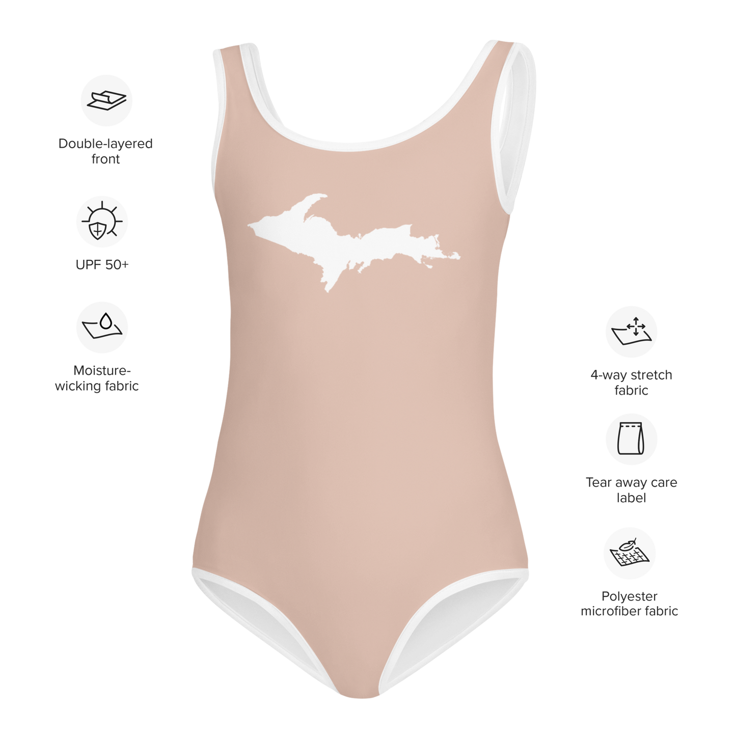 Michigan Upper Peninsula Toddler Swimsuit (w/ UP Outline) | Rose Gold