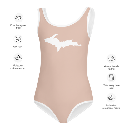 Michigan Upper Peninsula Toddler Swimsuit (w/ UP Outline) | Rose Gold