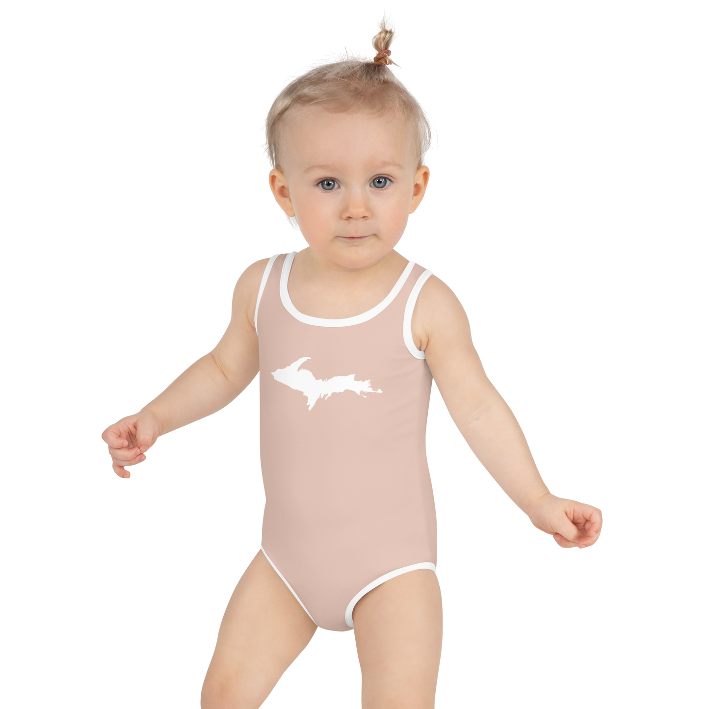 Michigan Upper Peninsula Toddler Swimsuit (w/ UP Outline) | Rose Gold