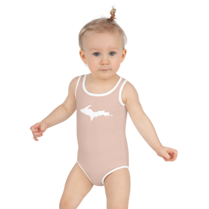 Michigan Upper Peninsula Toddler Swimsuit (w/ UP Outline) | Rose Gold