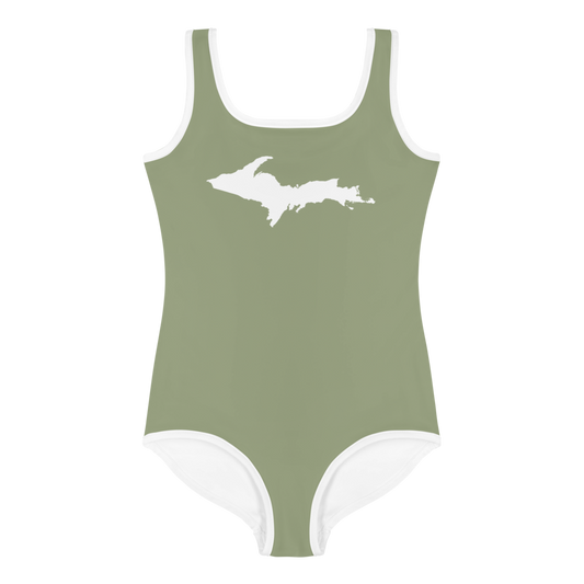 Michigan Upper Peninsula Toddler Swimsuit (w/ UP Outline) | Beachgrass Green