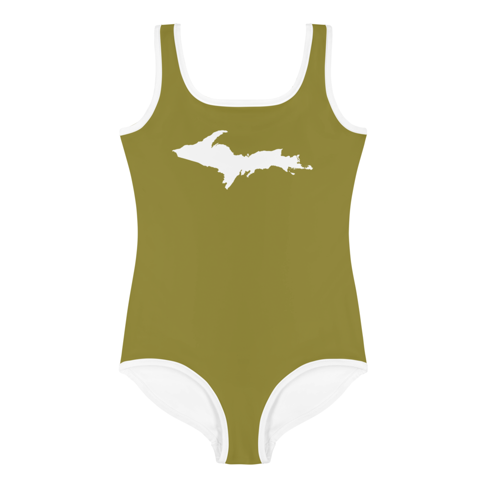 Michigan Upper Peninsula Toddler Swimsuit (w/ UP Outline) | Scrub Gold