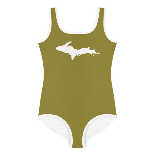 Michigan Upper Peninsula Toddler Swimsuit (w/ UP Outline) | Scrub Gold