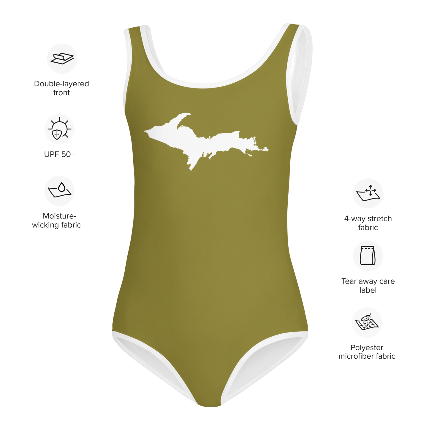 Michigan Upper Peninsula Toddler Swimsuit (w/ UP Outline) | Scrub Gold