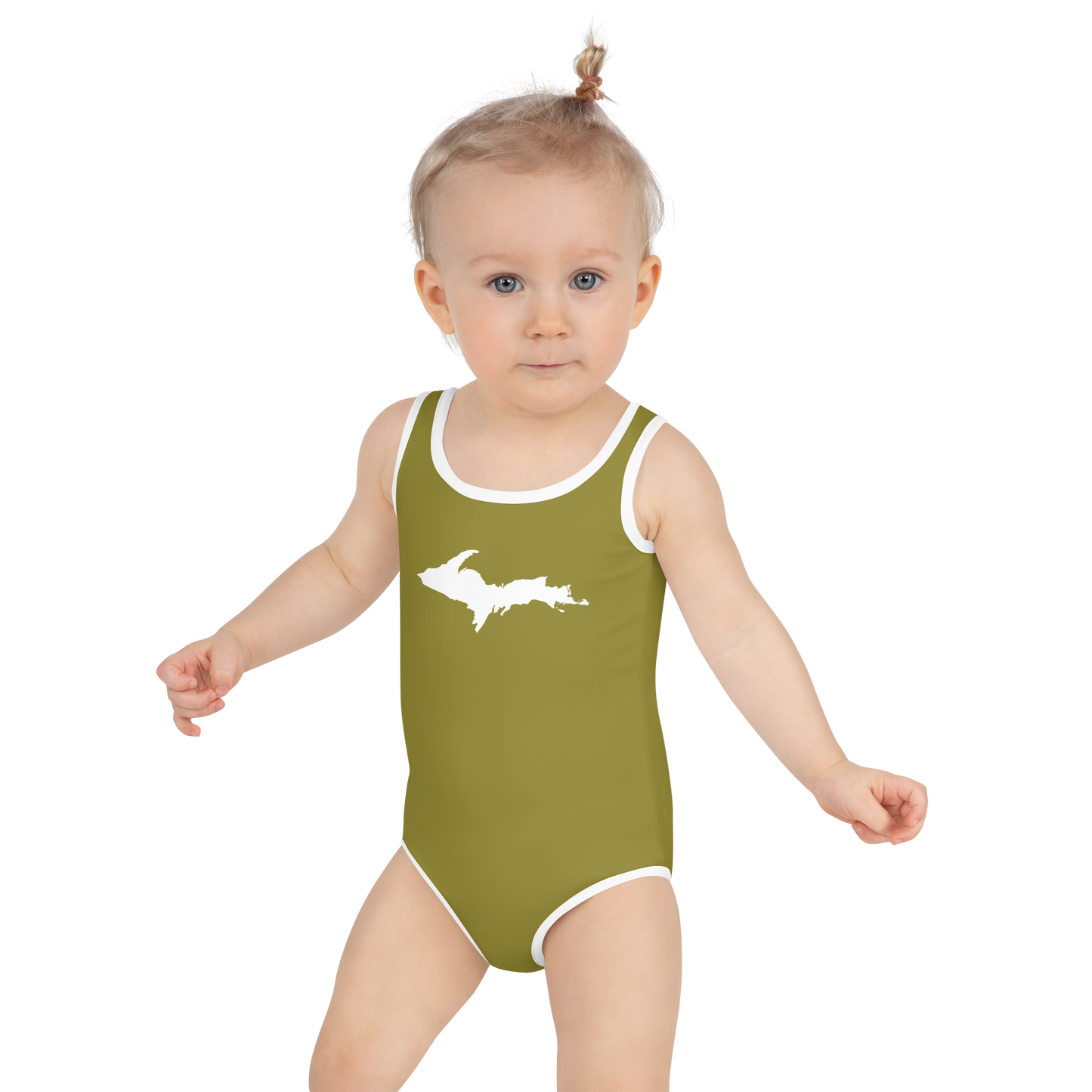 Michigan Upper Peninsula Toddler Swimsuit (w/ UP Outline) | Scrub Gold