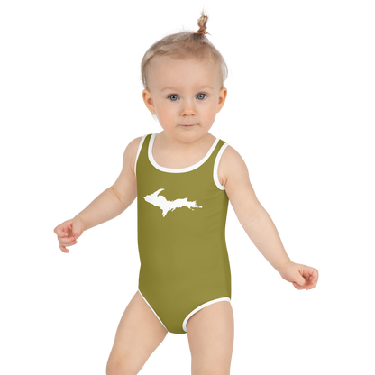 Michigan Upper Peninsula Toddler Swimsuit (w/ UP Outline) | Scrub Gold